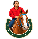 Emblema de Luiz Gomes montado a cavalo dentro de uma ferradura